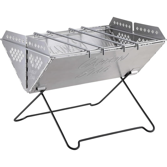 CAPTAIN STAG Barbecue Stove Grill Bonfire Stand V Type Smart Grill Stainless Steel with Trivet and Storage Bag Included