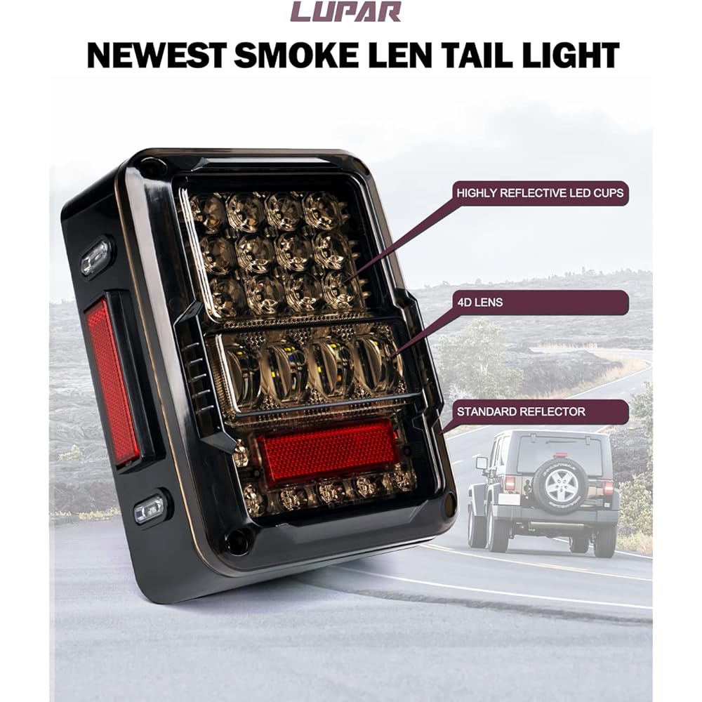 High-brightness LED Tail Light Jeep Wrangler JK JKU 2007-2018 Diamond Shape Design Rear Brake Light Smooth Lens DOT approval