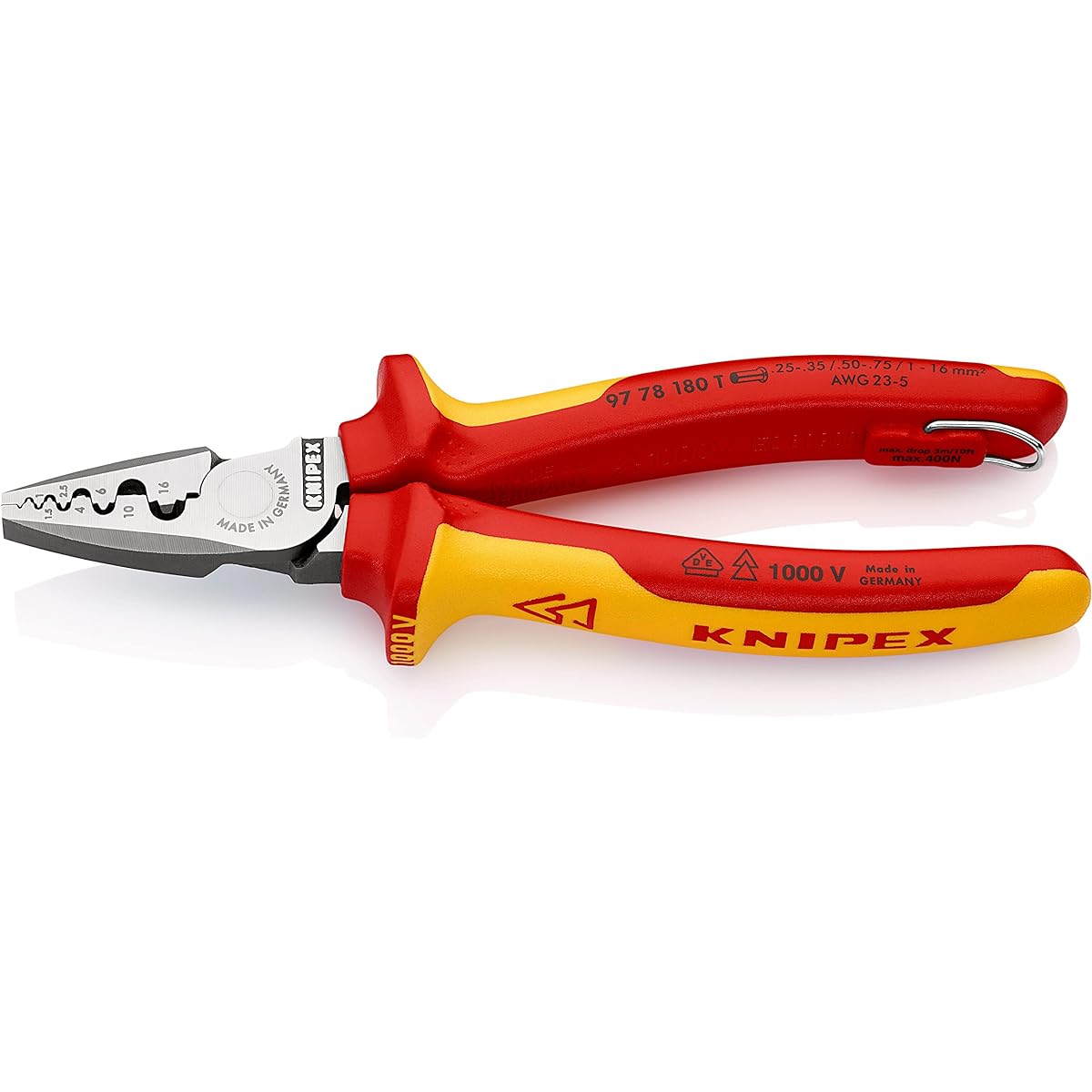 KNIPEX Pliers KNIPEX 9778-180TBK Insulated Crimping Pliers Fall Prevention (BK) 9778-180TBK