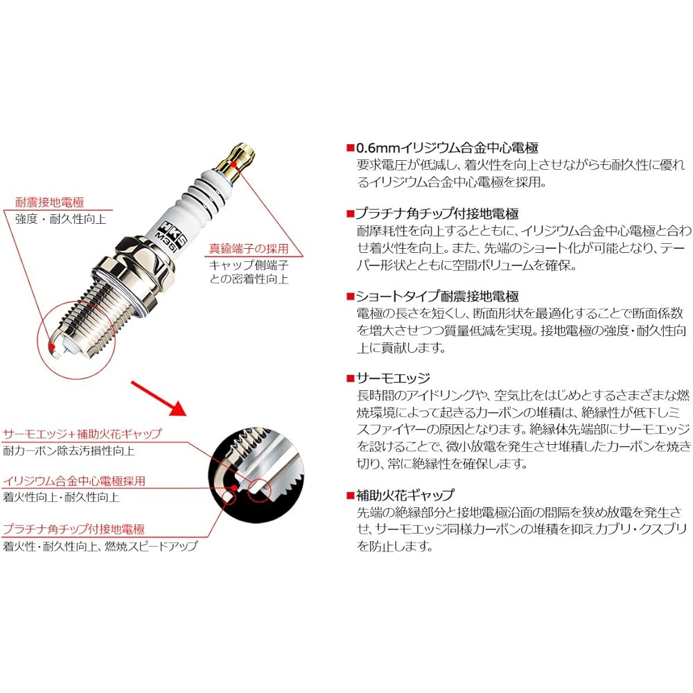 HKS 50003-M40i Superfire Racing Plug, M40i, ISO Type, ?0.6 x 0.7 inches (14 x 19 mm), 0.6 inches (16 mm), Equivalent to NGK8