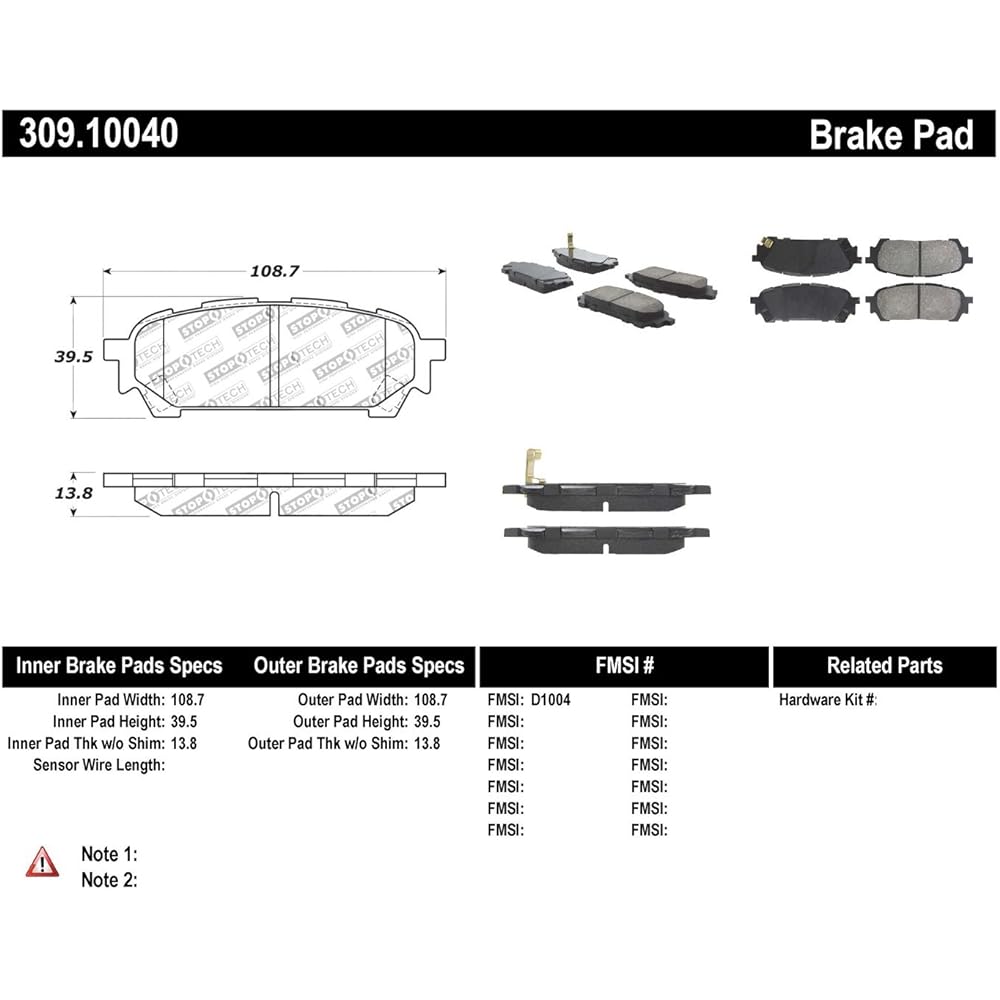 STOPTECH 309.10040 With sports brake pad shim and metal fittings