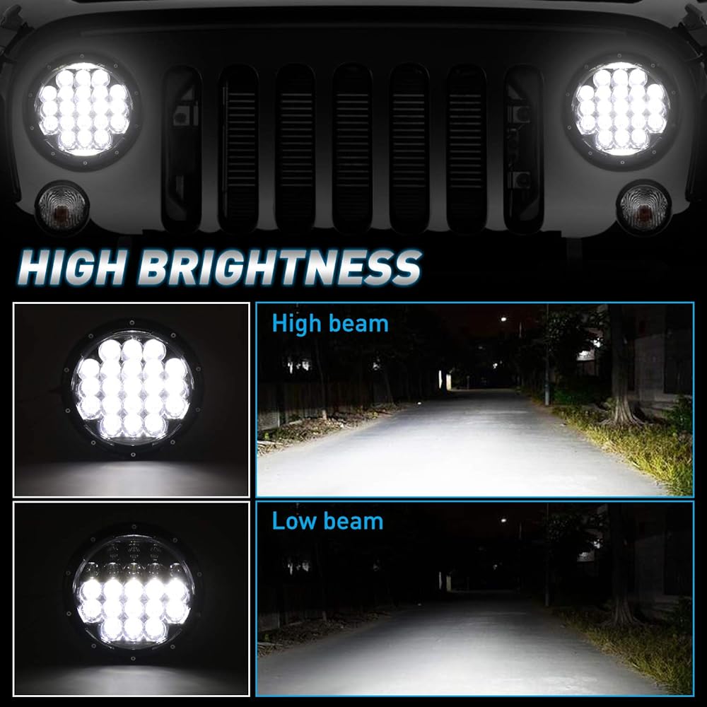 LED headlights for AAIWA Wrangler 7 inch Round LED headlights 105W 5D Lens DRL with DRL JK TJ LJ CJ motorcycle compatible