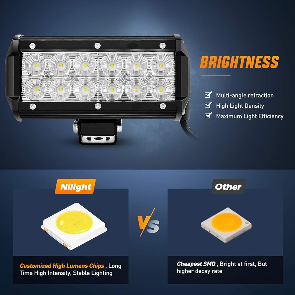 NILIGHT LED light bars 2 pieces 36 W 6.5 inch flood LED off -road light super bright driving fog light light light driving light LED work LED work SUV Jeep lamp, 2 year warranty