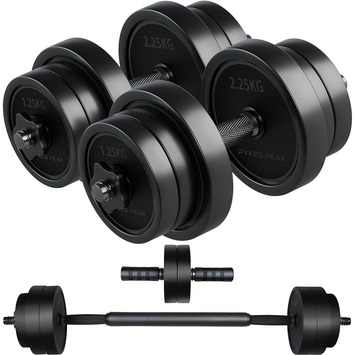 PYKES PEAK Adjustable Dumbbell 5kg 10kg 15kg 20kg Set of 2 Barbell Ab Roller Kettlebell Push Up Bar Easy Weight Change Muscle Training Home Training Equipment Weight Training