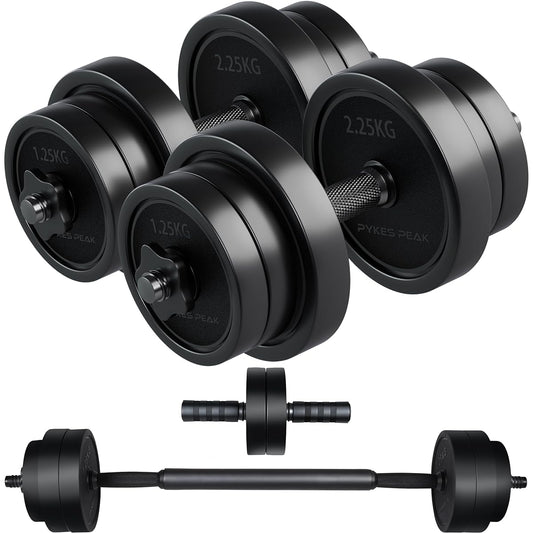 PYKES PEAK Adjustable Dumbbell 5kg 10kg 15kg 20kg Set of 2 Barbell Ab Roller Kettlebell Push Up Bar Easy Weight Change Muscle Training Home Training Equipment Weight Training