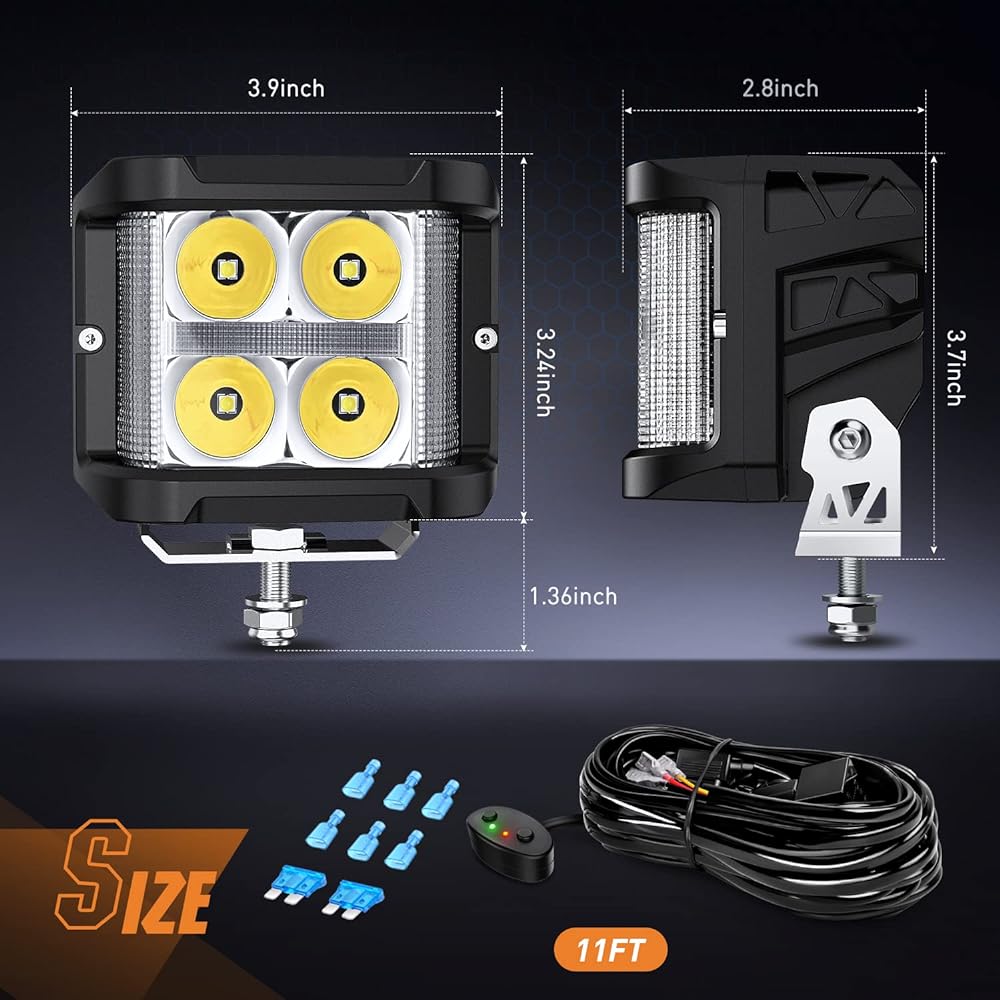 NILIGHT Side Shooter LED Light Pod DRL 4 inch 26W Spot Flood Combo LED Cuvrite 16AWG Wiring Kit Fog Light Driving Light Auxiliary Light Track for ATV UTV