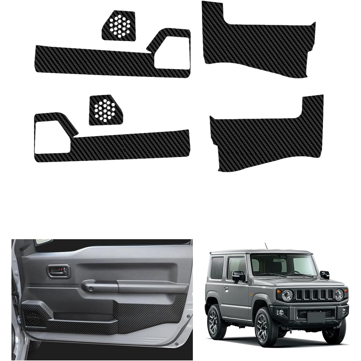 HUAHAO New Model Jimny/Jimny Sierra JB04 Series JB64 Door Kick Guard JB74 Door Trim Guard Door Trim Cover Carbon Style Sheet PU Leather Set of 6 Anti-Scratch Stain Resistant Easy Application Gymny Accessories Custom Parts