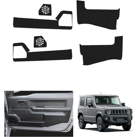 HUAHAO New Model Jimny/Jimny Sierra JB04 Series JB64 Door Kick Guard JB74 Door Trim Guard Door Trim Cover Carbon Style Sheet PU Leather Set of 6 Anti-Scratch Stain Resistant Easy Application Gymny Accessories Custom Parts