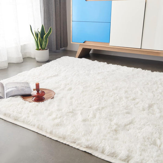 Keusnix Rug Carpet Shaggy Rug Rug Mat Rectangular Carpet 190 x 240 cm Non-slip Washable Dust Mite Resistant Antibacterial Odor Resistant Comfortable to Use All Seasons Floor Heating Compatible with Hot Carpets Fluffy Texture White