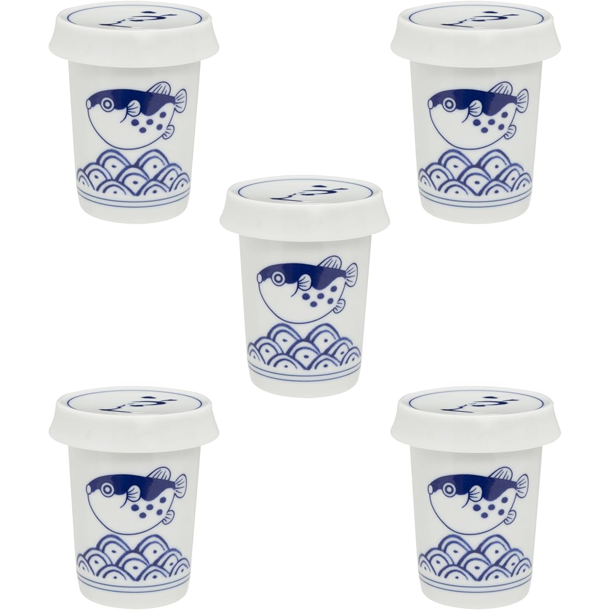 Set of 5 Fillet Sake Surfing Fugu Fillet Sake [6.7 x 9cm (180cc)] Japanese Tableware Sake Utensils Restaurants Inns Izakaya Commercial Use