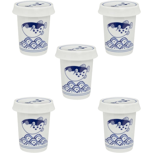 Set of 5 Fillet Sake Surfing Fugu Fillet Sake [6.7 x 9cm (180cc)] Japanese Tableware Sake Utensils Restaurants Inns Izakaya Commercial Use