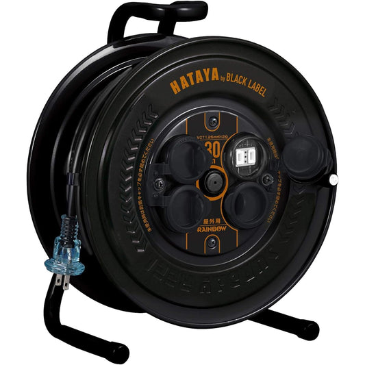 HATAYA Cord Reel Sunday Rainbow Reel 30m Outdoor Rainproof Type (SS-30 Black Paint) HATAYAxGranGear Collaboration Product Black Color SS-30B2
