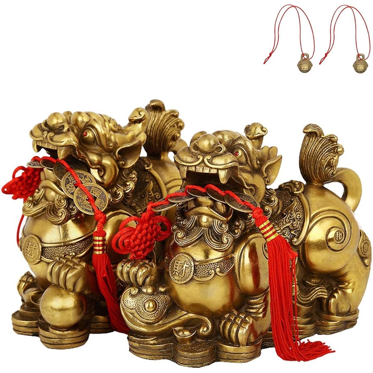 Pixiu Hikyu Fortune Invitation Male and Female Set Pair Copper Feng Shui Goods Feng Shui Ornament Interior Amulet Set of 2 Good Luck Feng Shui Items Money Luck Gambling Luck Financial Luck Good Luck Thank You New Year Gift Five Emperor Coin Bonus Include