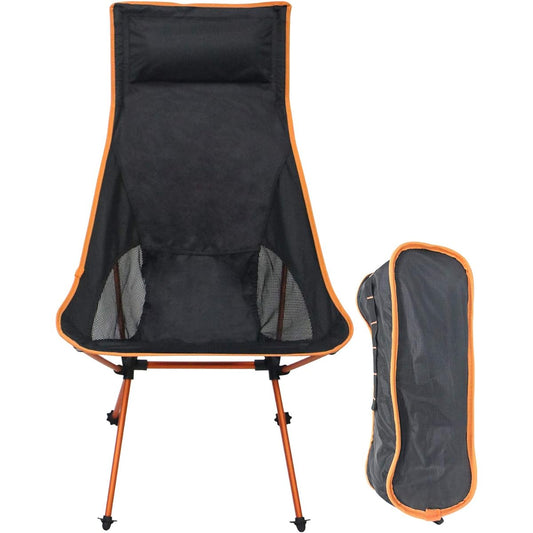 Sutekus Ultralight Aluminum Chair, Folding Chair, Outdoor Chair with Pillow, HIGH Size [Load Capacity 150kg] Compact, Storage Bag Included, Convenient for Fishing, Climbing, Portable, Camping (Orange)