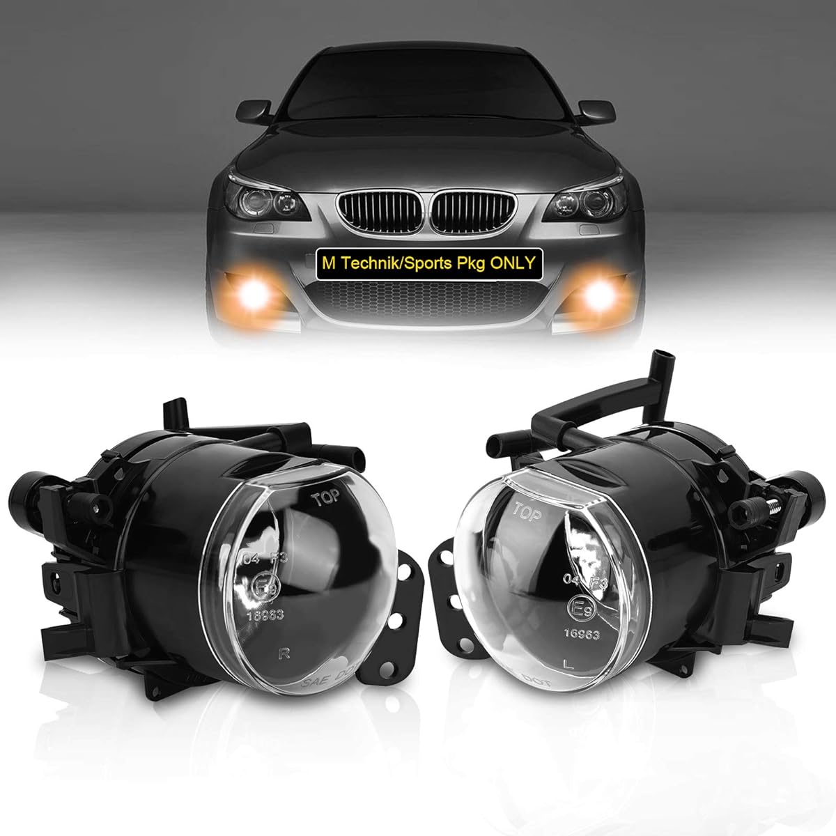 TANGMIGE Fog Light Lamp 2004-2010 BMW 5 Series (E60 E61, 525I 528XI 528xi 530XI 535XI 535XI 535Xi 550I 550I 550I 550i) For M-PACKAGE/TECHNIK Sport Package Bumper Model Exclusive, 1 Pair, Clear Lens