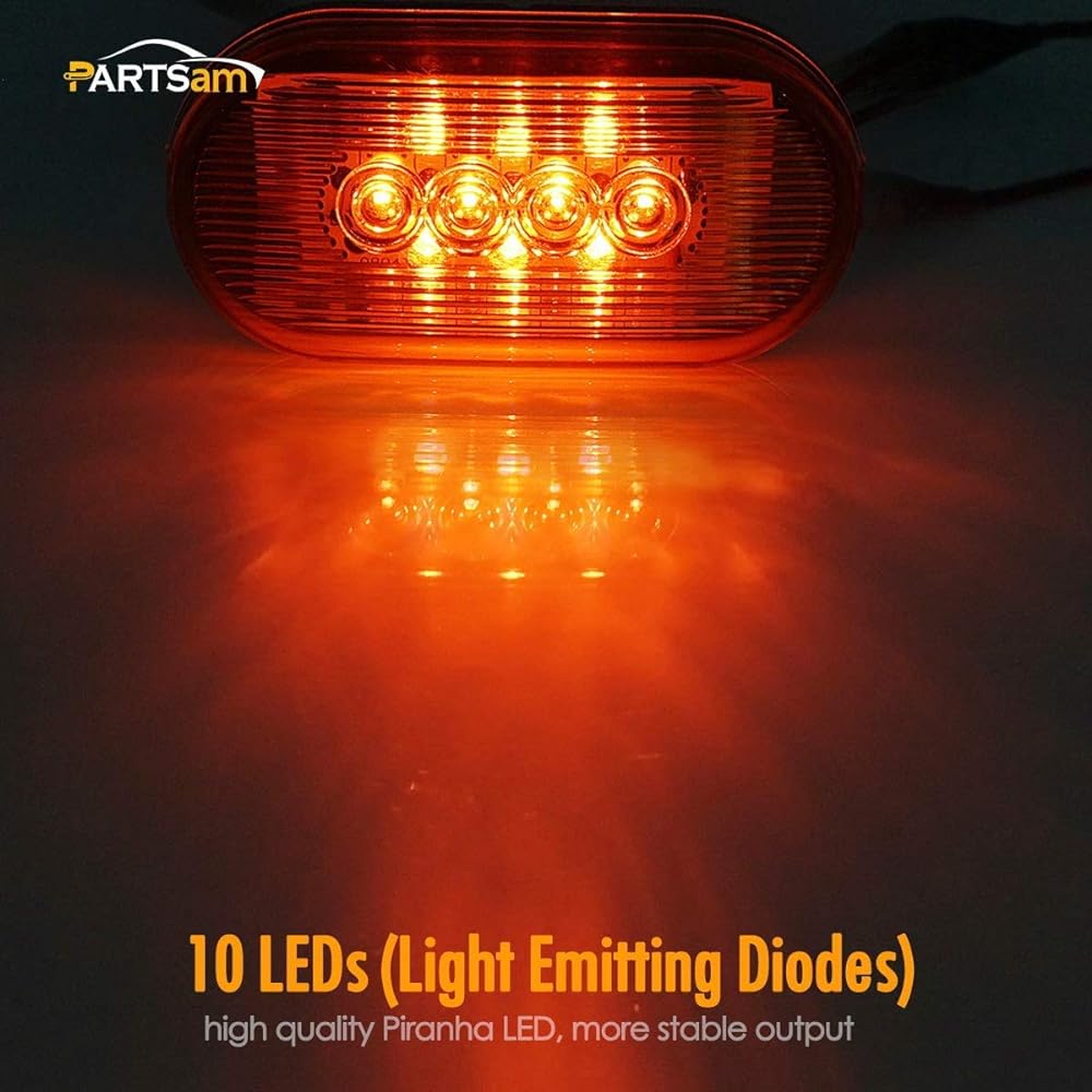 PARTSAM Trailer Clearance or Side Marker Light -LED -10 Diode -Amber Lens -Black Base -4 inch 4x2 Rectangle LED Light Idiosai Light