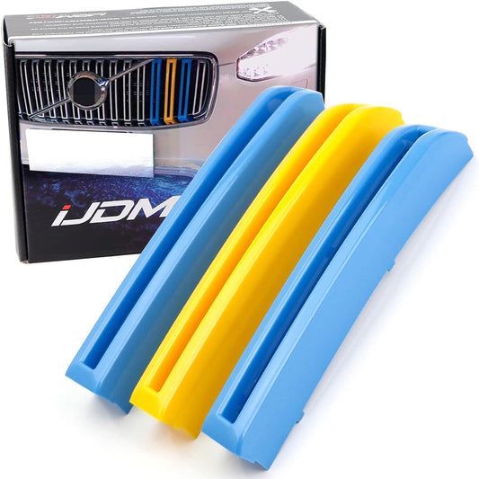 IJDMTOY EXACT Fit Sweden Flag Color Grilled Decoration Insert Trim 2016-2019 PRE-LCI 2nd generation VOLVO XC90 Front grill (color: Blue/Yellow/Blue)