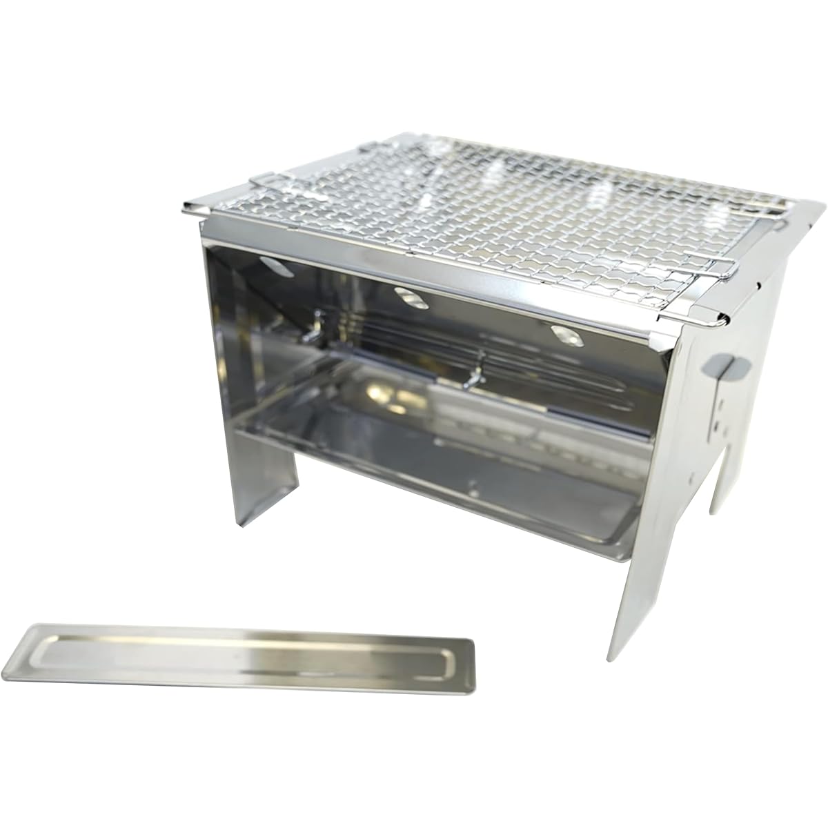 Onoe Seisakusho (ONOE) Folding BBQ Stove II F-2527-2 Can be used on ABS table Includes storage bag V-shaped structure saves charcoal and improves combustion efficiency Main body made of stainless steel Easy assembly/storage Perfect for fishing/leisure Ca