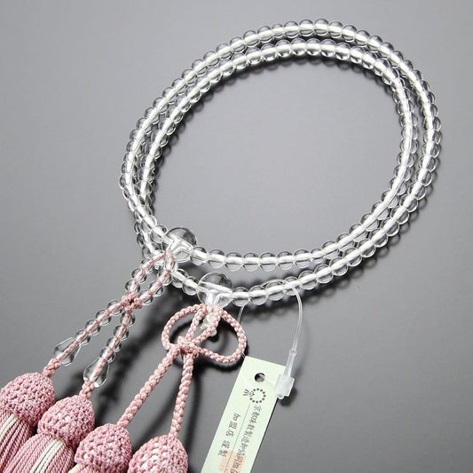 Pure Land Buddhist Buddhist Prayer Beads for Women, 8 inch Genuine Crystal, Pure Silk Basso, Kyoto, April Birthstone, 108 Beads, 8 Size, 2 Tiers, Buddhist Services, Funeral, Memorial Service, My Prayer Beads 102780011, Gift for Buddhist Purposes
