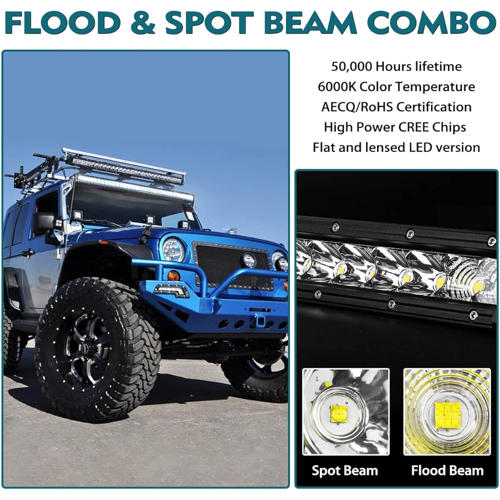 RIGIDHORSE 42 inch LED light bar single -line flood & spot beam combo 40000LM off -road LED light burning light pickup truck SUV ATV UTV track roof bumper