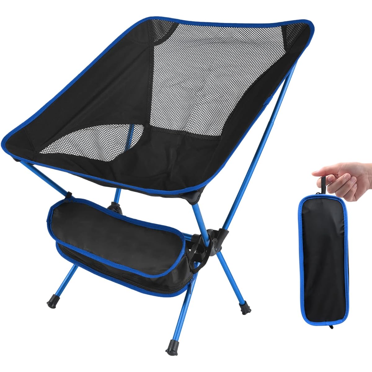 LAMA Outdoor Chair, Foldable, Lightweight, 1KG, Storage Bag Included, Easy to Carry, Camping Chair, 600D Oxford, Durable, Breathable, Camping Chair, For Fishing, Hiking, Climbing, Home, Unisex (Navy)