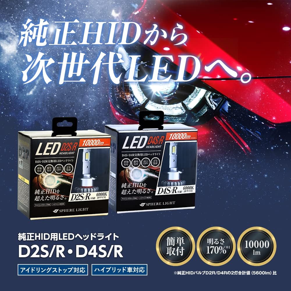 Sphere Light Genuine HID LED Headlight D2S/D2R 6000K 10,000lm R exclusive shade (shading plate) included Genuine ballast connection type SLGD2SR060 White