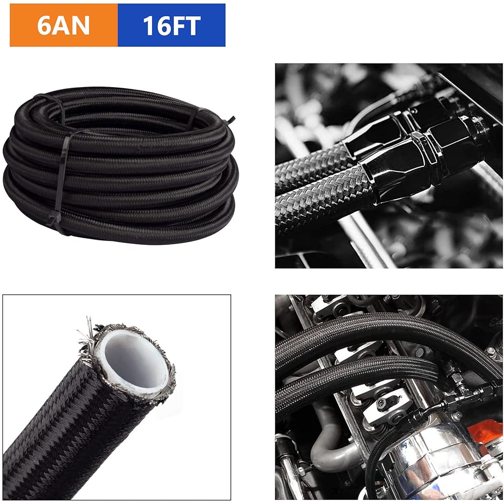 SINTLY 6an 16 feet PTFE Fuel Line Horse Kit AN6 E85 Nylon Edition Fuel Line PTFE Fuel Hose Constance Kit 10 pieces with 10 pieces