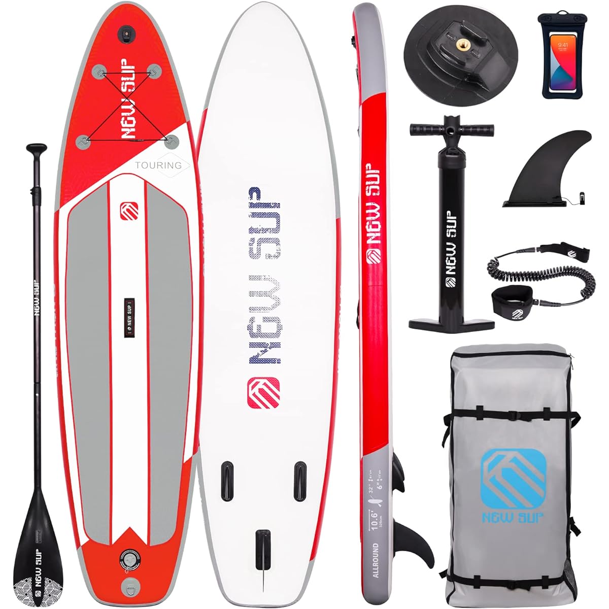 NEW SUP Inflatable SUP Stand Up Paddle Board Sup Board Width 81cm Thickness 15cm Load 145kg Beginners Intermediate Anti-Slip Ultra Lightweight SUP Board Yoga Fishing Sea Summer Outdoors With Pedal High Maneuverability Inflatable Surfboard (Red)