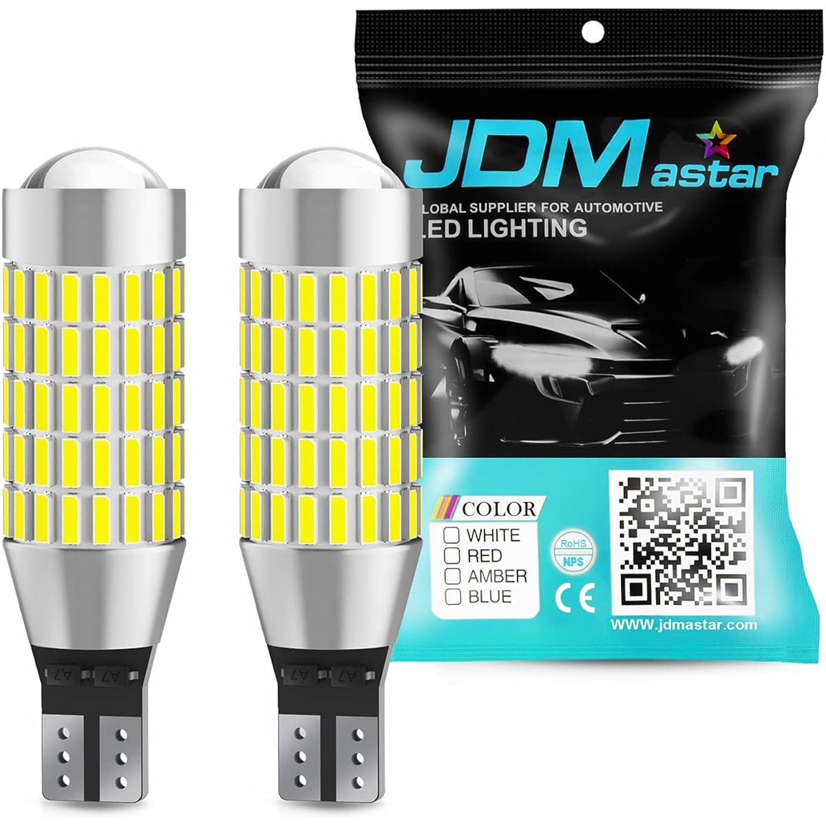 JDM ASTAR Very bright 2000 Lumen 360 degree Shine 921 912 90-EX Chipset LED Light Bulb Backup Retoright Xenon White
