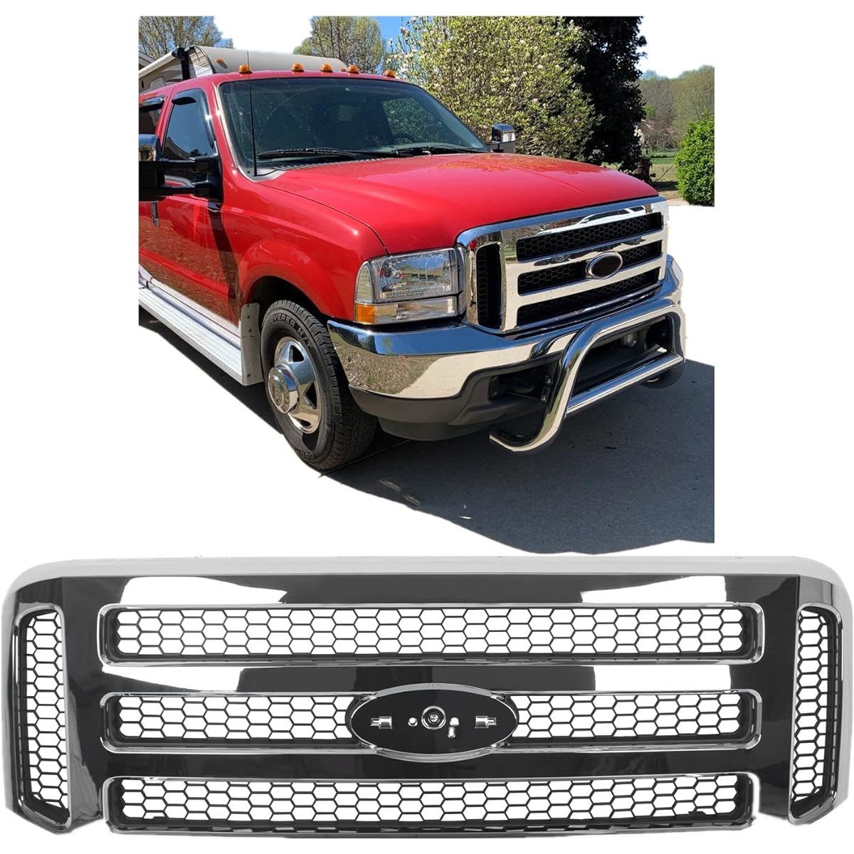 ECOTRIC Front Grill 2006 Style 1999-2004 F250 F350 F450 F550 SUPER DUTY 2000-2004 Exclsion New Grille Chrome