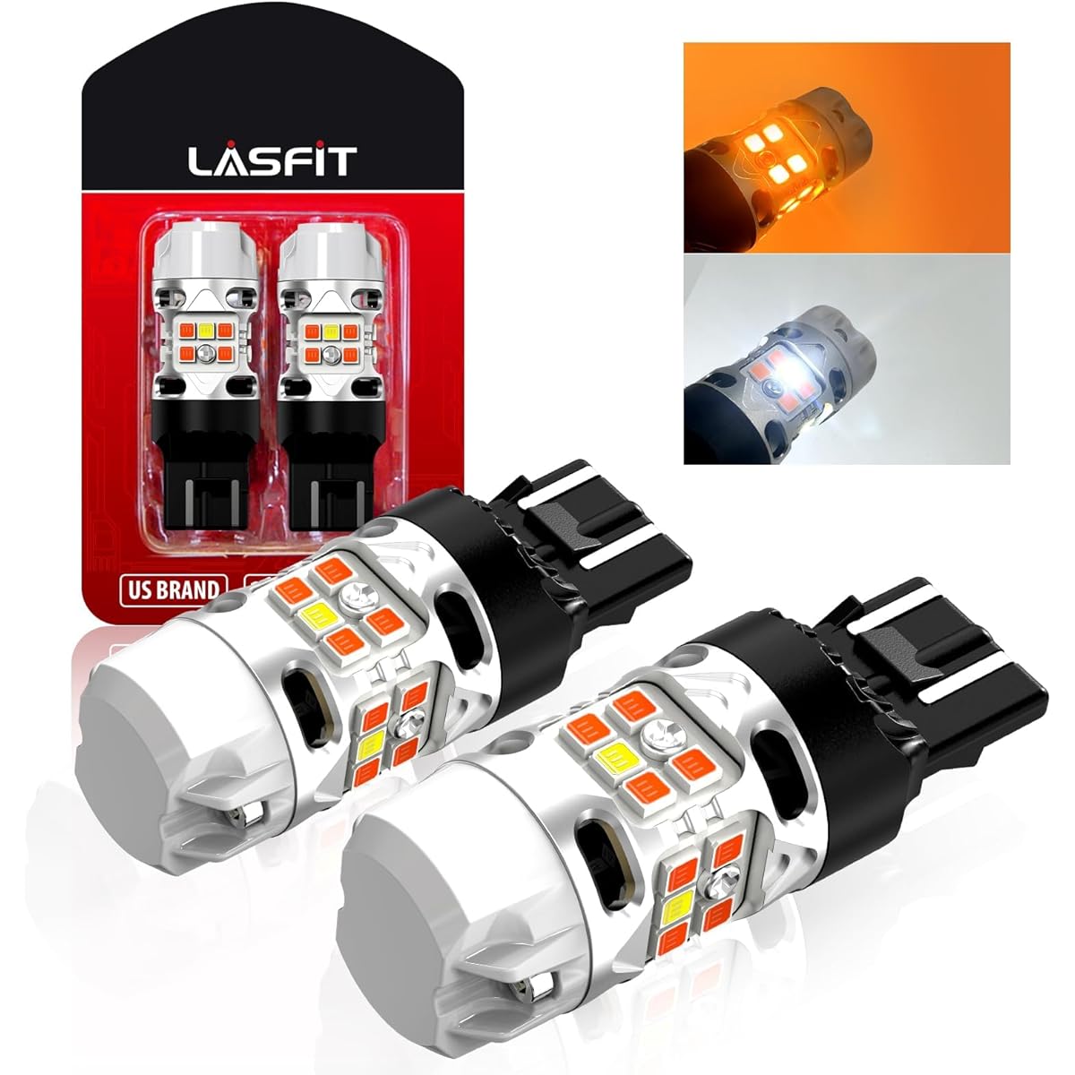 LASFIT 7443 7444 Switchback LED bulb front blinker CANBUS Error Free White Amber 2023 500%bright blinker 7443NA 7444NA W21W DRL Parking Light resistor Hyperfrash prevention (2 pieces)