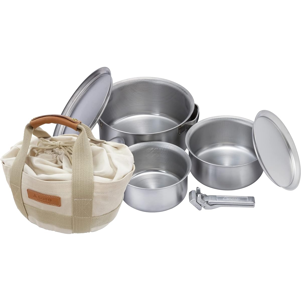 SOTO Japanese made stainless steel pot set 1.8mm thick and versatile (heat retention/convenient) Easy to clean (no seasoning required/dishwasher safe) Stainless steel snake pot GORA limited free bag set ST-950S Silver Width 28.5 ×Depth 23×19cm