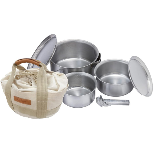 SOTO Japanese made stainless steel pot set 1.8mm thick and versatile (heat retention/convenient) Easy to clean (no seasoning required/dishwasher safe) Stainless steel snake pot GORA limited free bag set ST-950S Silver Width 28.5 ×Depth 23×19cm