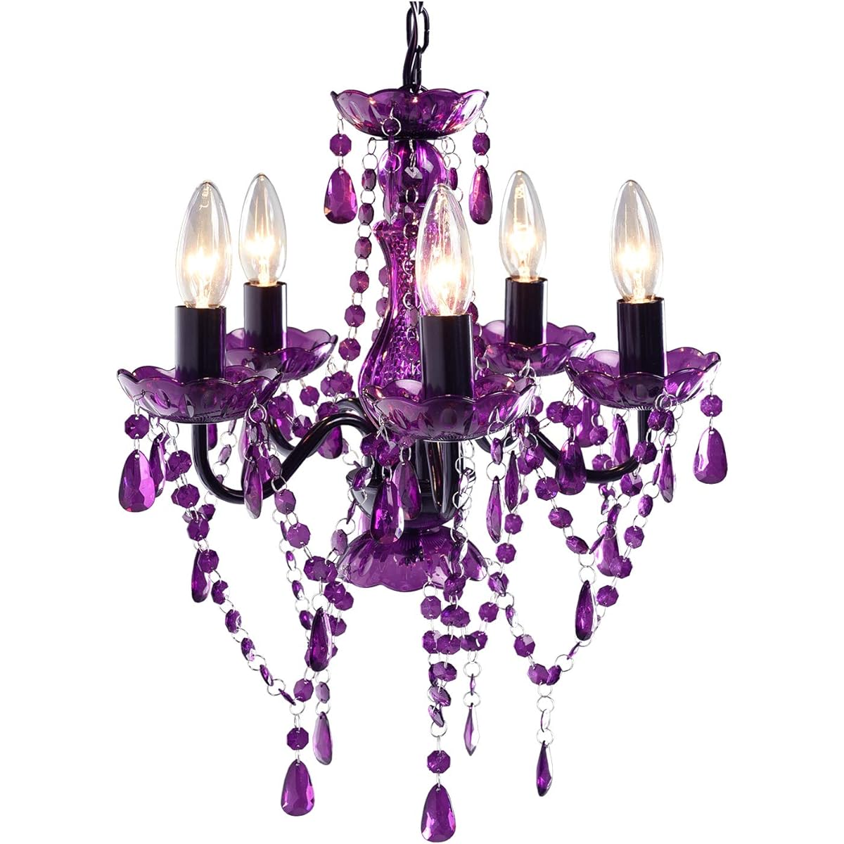 Hagiwara Chandelier Lighting 5 Lights Elegant [LED Bulb Compatible] No Construction Required Hanging Ceiling Mountable Incandescent Light Set Purple NL-8605PL
