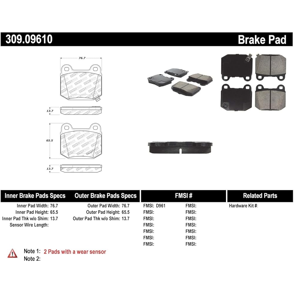 STOPTECH 309.09610 With sports brake pad shim and hardware