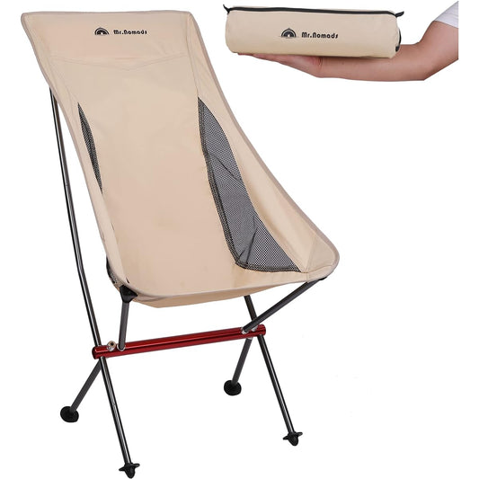[Mr.Nomads] Large Outdoor Chair, Foldable, Aluminum Alloy, Ultra Lightweight [Storage Bag Included] [Load Capacity 150kg] Compact Chair, Storage Bag Included, Convenient for Fishing, Climbing, Portable, Camping Chair (IS001 Tan)