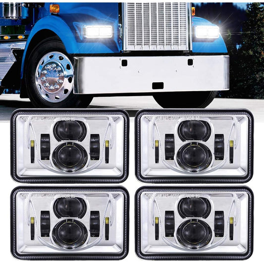 Z -OFFROAD 4 60W rectangle 4x6 LED headlights DOT approval H4651 H4651 H4652 H4652 H6666 H6546 Headlight replacement FREIGHTLINER PETERBILT KENWORTH OLDSMOBILE CUTLASS Trucks -Chrome