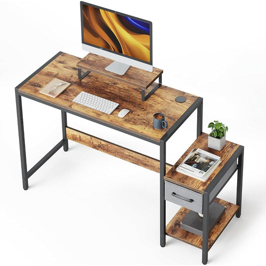 CubiCubi Desk, Movable Top Board, Adjustable Height, Comes with Rack, Comes with Drawers, Living Alone, Convenient Storage, Computer Desk, Study Desk, Width 80cm x Depth 40cm, Brown