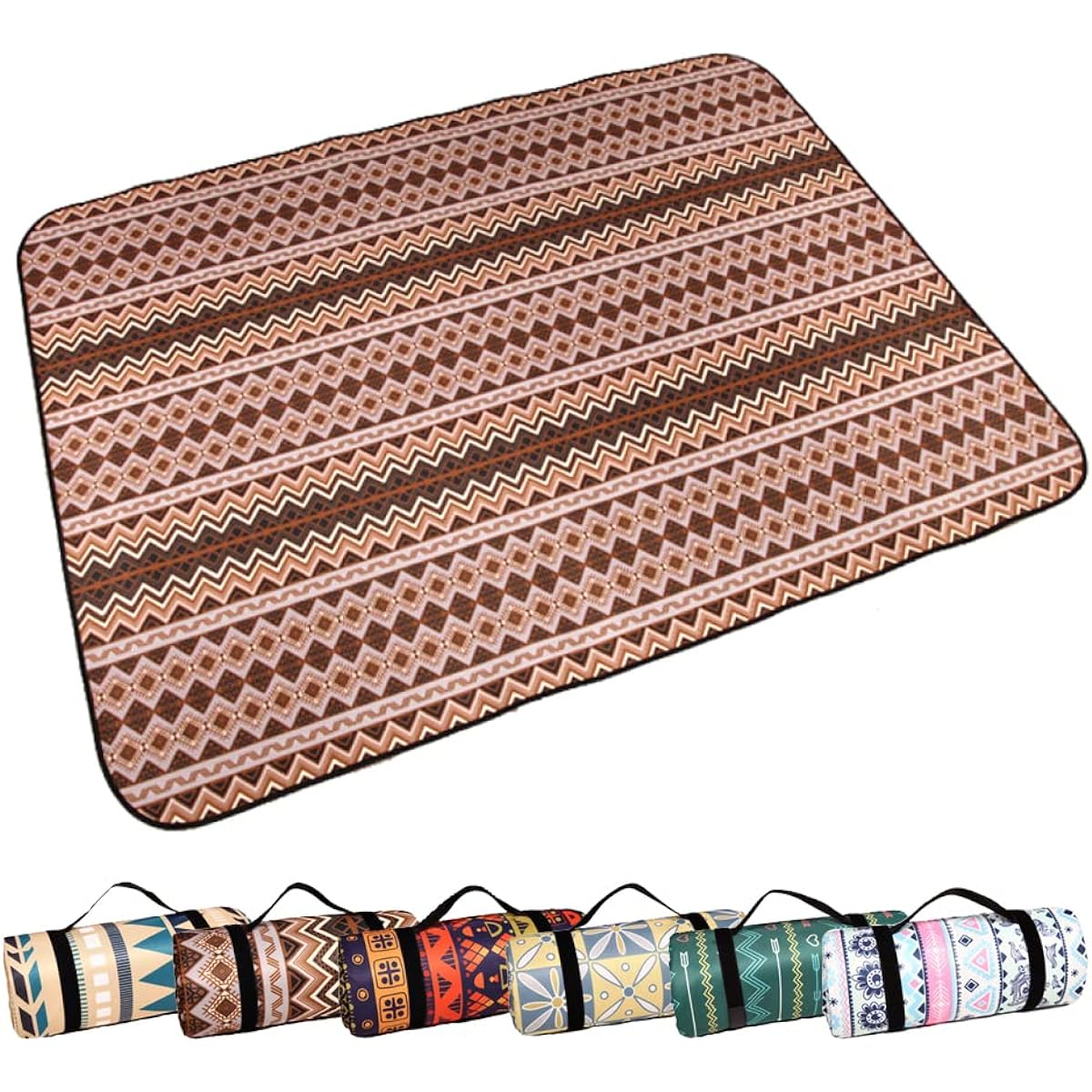 Leisure Sheet, Foldable Picnic Mat, 3mm Thickness, 3 Layer Construction, Lightweight, Portable, Waterproof and Insulated, Large Size, For Adults, Children, 6-8 People, Outdoors, Cherry Blossom Viewing, Sports Days, Comes with Leather Strap (Brown)