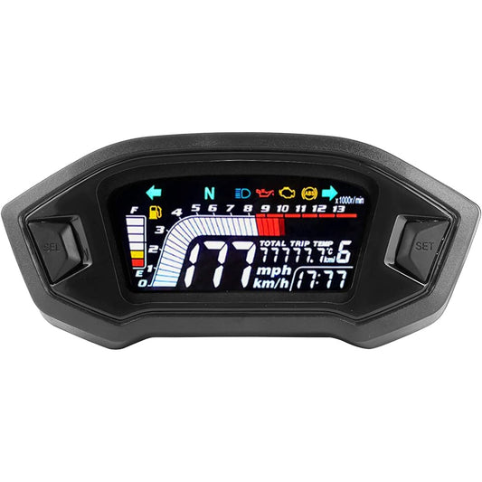 Yosoo Motorcycle LCD Meter Digital Tachometer Made of ABS material Includes multiple functions such as speed display, gear position, turn signal display, etc. Good waterproof performance Easy to install and operate ABS material product