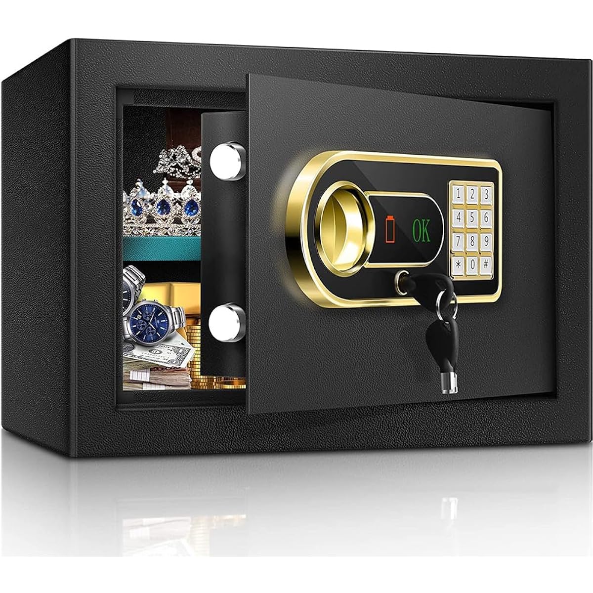 Safe for Home Use, 34L, Security Safe, Can Store A4 Files Horizontally, Comes with Emergency Battery Box, Numeric Keypad Type, Can be Fixed to the Floor or Wall, Comes with Emergency Key, Office, Store, Japanese Instruction Manual (34L)