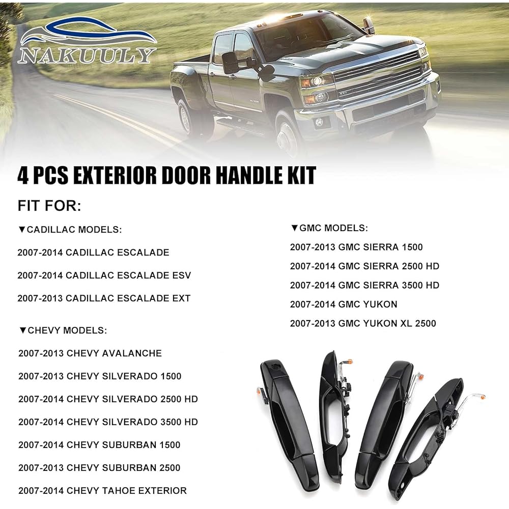 Exterior Black Outside Door handle Frontoria driver & for passenger seats for passenger seats 2007-2014 Cadillac Escaled Chevrolet Sylvalard Sabarban GMC Sierra Ucon Replacement 208258 22738721 259605722 227387222