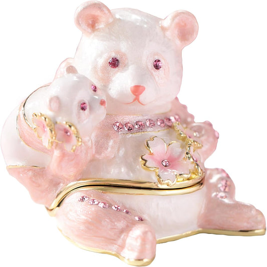 Panda & Baby Sakura Jewelry Box Pierce Tokyo Ginza PICALS Tokyo Ginza PICALS Cute Brand Stylish Present Object Figurine Animal Birthday Present Proposal Pet Urn Memorial Box Pet (Pink)