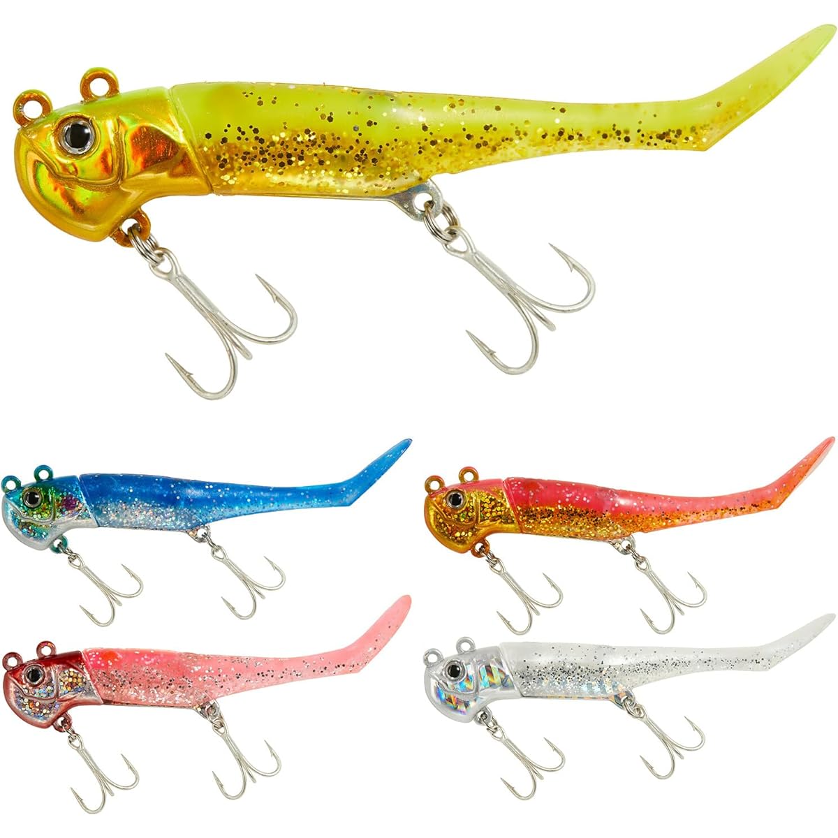[KOKO Lure] Sea Bass Lure Jig Head Worm Flounder 22g 28g 5 Color Set with Spare Shad Worm Blue Fish Sea Bass Flounder Maggochi