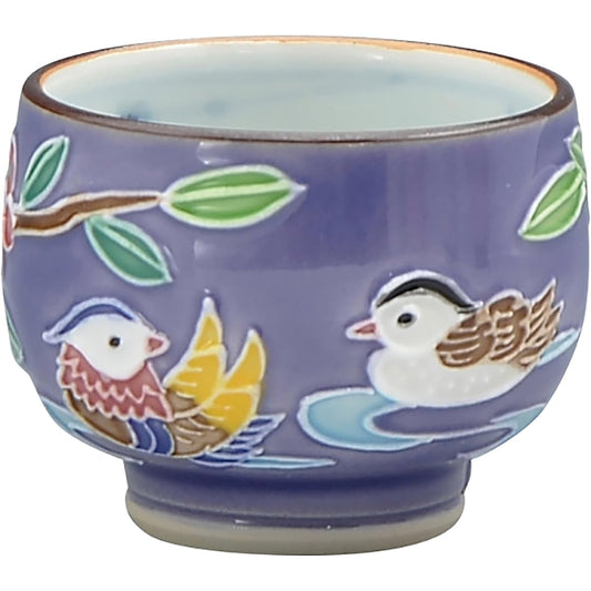 Kyoto ware, Kiyomizu ware, Shoho kiln, Guigin (in wooden box), interdigital oshidori (purple) GIK376-01