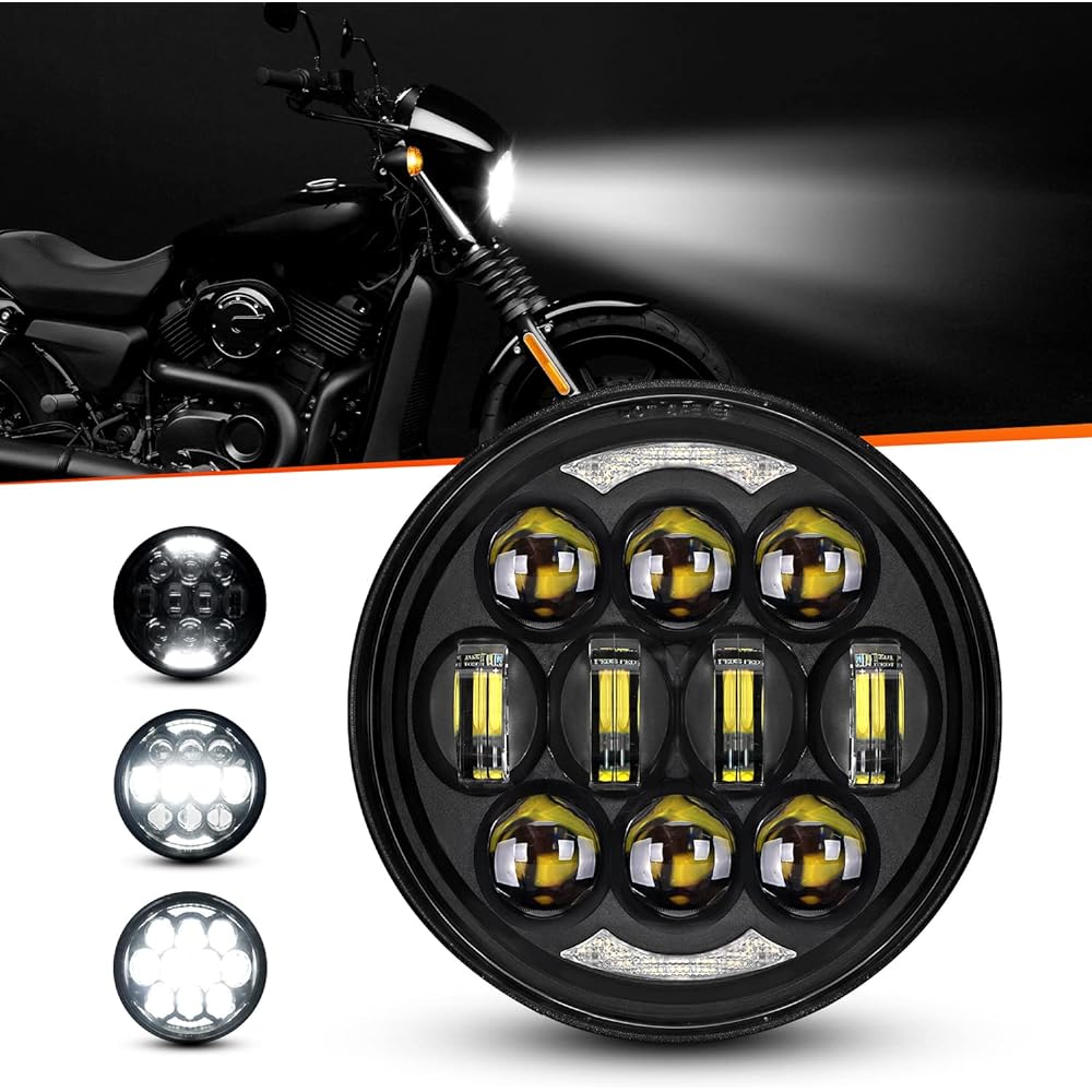 2017 Latest 80W Oslam Chip 5-3/4 inch 5.75 inch Round LED Project Day Maker Headlight Harley Davidson Auto Bay Black