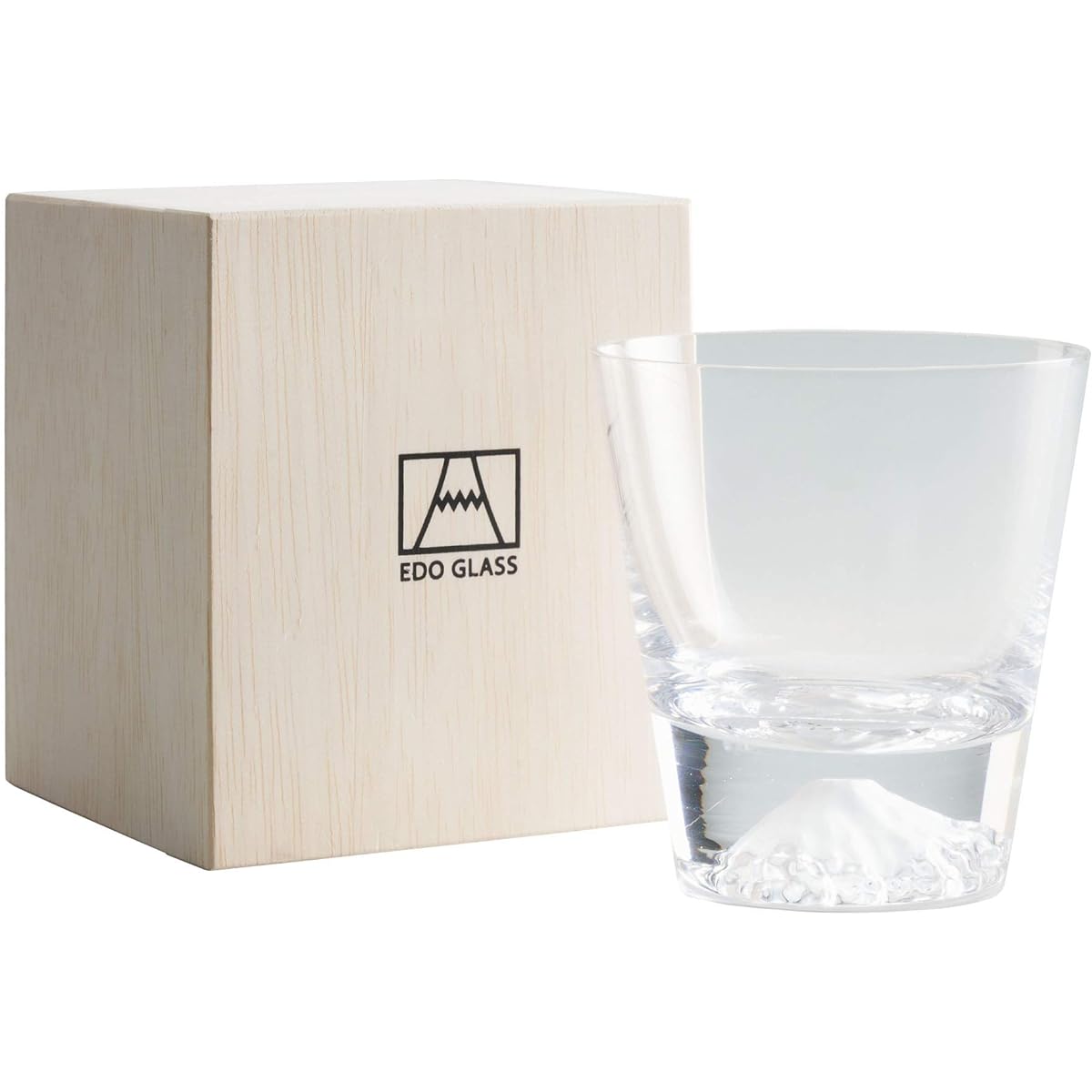 Tajima Glass Glass Edo Glass Mt. Fuji rocks glass in wooden box (clear (no surface treatment))