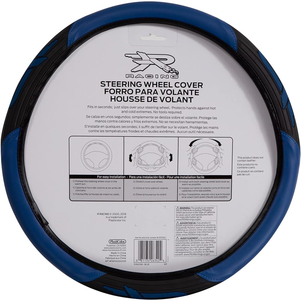 Plasticolor 6342 Blue R Racing Velocity Style Steering Wheel Cover