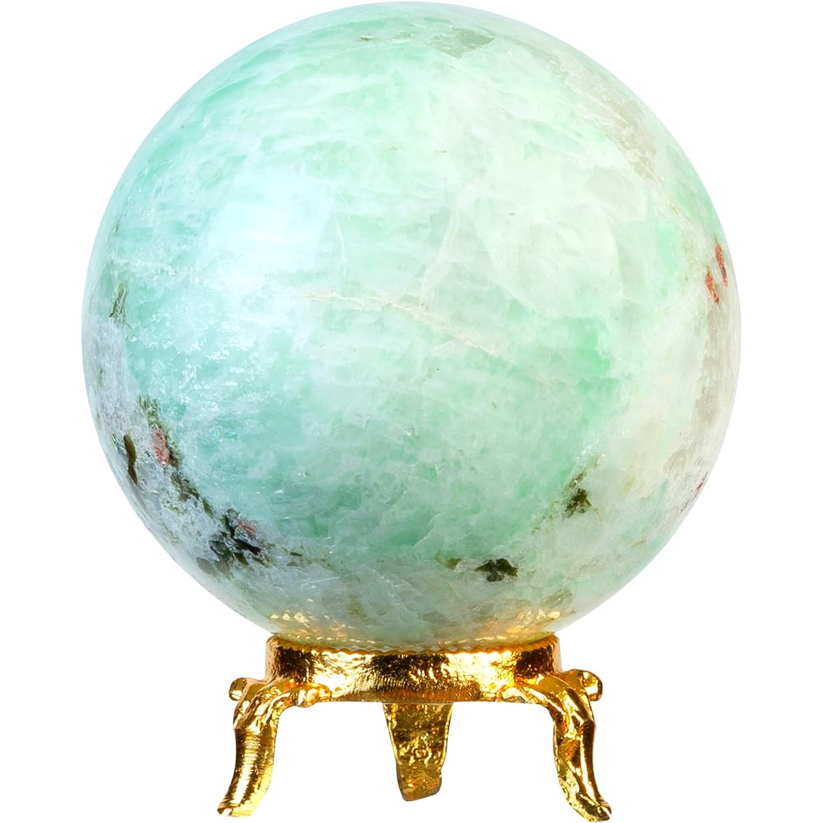 Crocon Amazonite Crystal Sphere and Metal Stand Gemstone Sphere Healing Ball Sculpture Feng Shui Fortune Telling Figure Home Halloween Decoration Photo Size: 50-60 mm