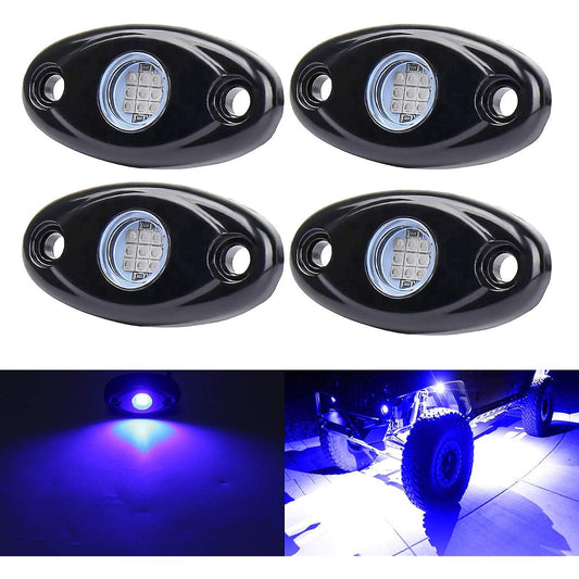 Blue LED Lock Light 4 Pod Neon 12V Waterproof Under Body Kit Crawler Crawler Crawler Crawler Crawler Exterior Wheel Light ATV RZR UTV SUV Off -Road Automobile Boat Boat Auto Bai Glow Trail Fender Lamp